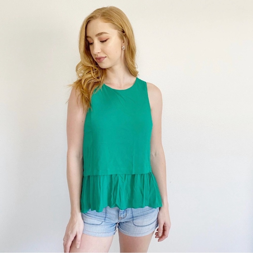 Francesca's Mi Ami Ruffle Peplum Mint Tank Top M